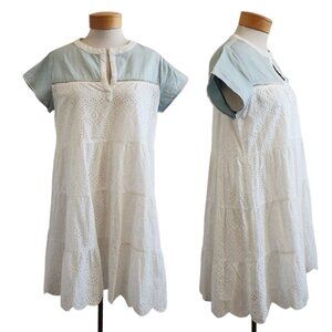 NWT Roller Rabbit Aster Pamela Eyelet Cap Sleeve Split Neck Scalloped Dress M